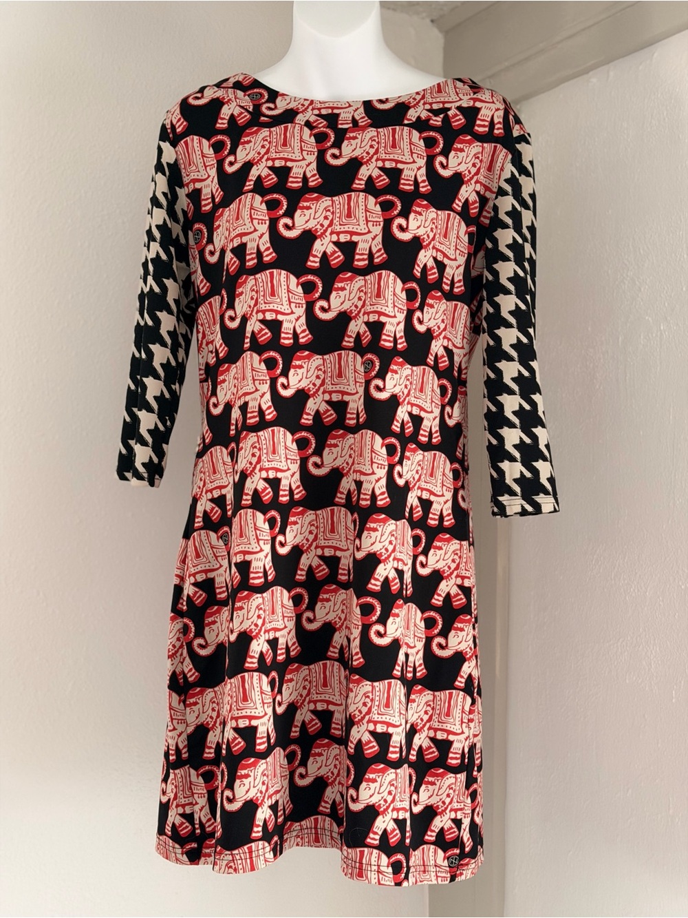 Tracy Negoshian Red, Black & Gray Elephant Print Dress